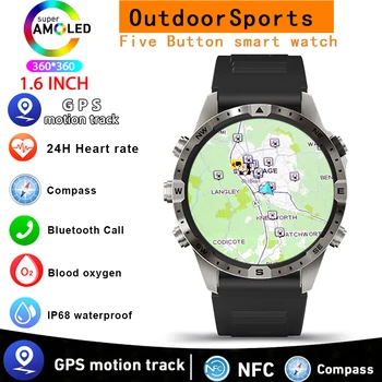 2023 Jaunu NFC Bluetooth Zvanu Vīriešiem Smart Skatīties 1.6 collu AMOLED Biznesa Vēro Kompasu, GPS, Sports Dziesmu Smartwatch Par Metāla korpuss