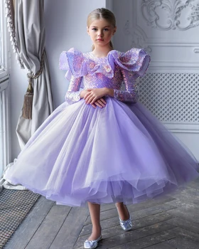 Elsojošs Glitter Girl Dress Tējas Garums Princese Dres Puķu Meitene Kleitas Cute Baby Girl Dress Meitene Birthday Party Kleitas