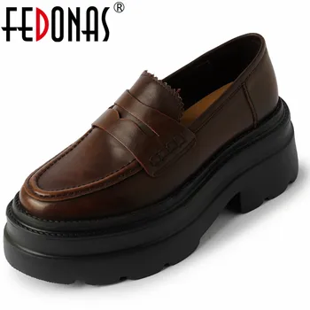 FEDONAS Platformas Bieza augstpapēžu kurpes Sieviešu Sūkņi Apaļu Purngalu Pavasara Rudens Klasika Īstas Ādas Ikdienas Darba Apavi Mokasīni Sieviete Jaunas