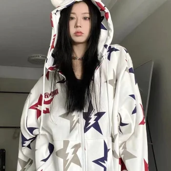 HOUZHOU Y2k Harajuku Lielgabarīta Zip Up Hoodies Streetwear Sieviešu Kpop Vintage korejas Modes Emo Krekls Sieviešu Estētisko Goth