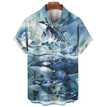 Jauns Lielgabarīta Krekli Vīriešu Vasaras Apģērbu 3D Vaļu Grafiskais Apģērbu Streetwear Īsām Piedurknēm Topi Vīriešu Ikdienas Krekls 2023