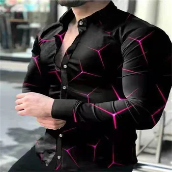 Jaunu Anotācija Ģeometrija 3D Modelis Drukā Krekls ar garām Piedurknēm Vīriešu Modes Ērti garām Piedurknēm Top Slim Fit Krekls Modes 2023