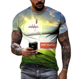 Jaunāko Karstā Tirdzniecība Drukāt Spuldzes Vīriešu 3dt Krekls Personalizētu Īsām Piedurknēm Ikdienas Komforta Augstas Kvalitātes Ātri Žāvēšanas Apģērbs