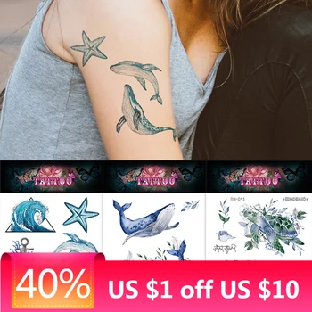 Ocean Sērija Ūdensnecaurlaidīgus Pagaidu Tetovējumiem Vaļu Starfish Korpusa Sieviešu Krāsains Modes Kāja Body Art Tetovējumu Uzlīmes, Vairumtirdzniecība