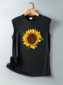 Seeyoushy Sun Flower Drukas Sieviete Tshirt Y2k Estētisko Bez Piedurknēm SummerTshirt 2023 Vasara Casual Top Femme Drēbes Poleras Mujer